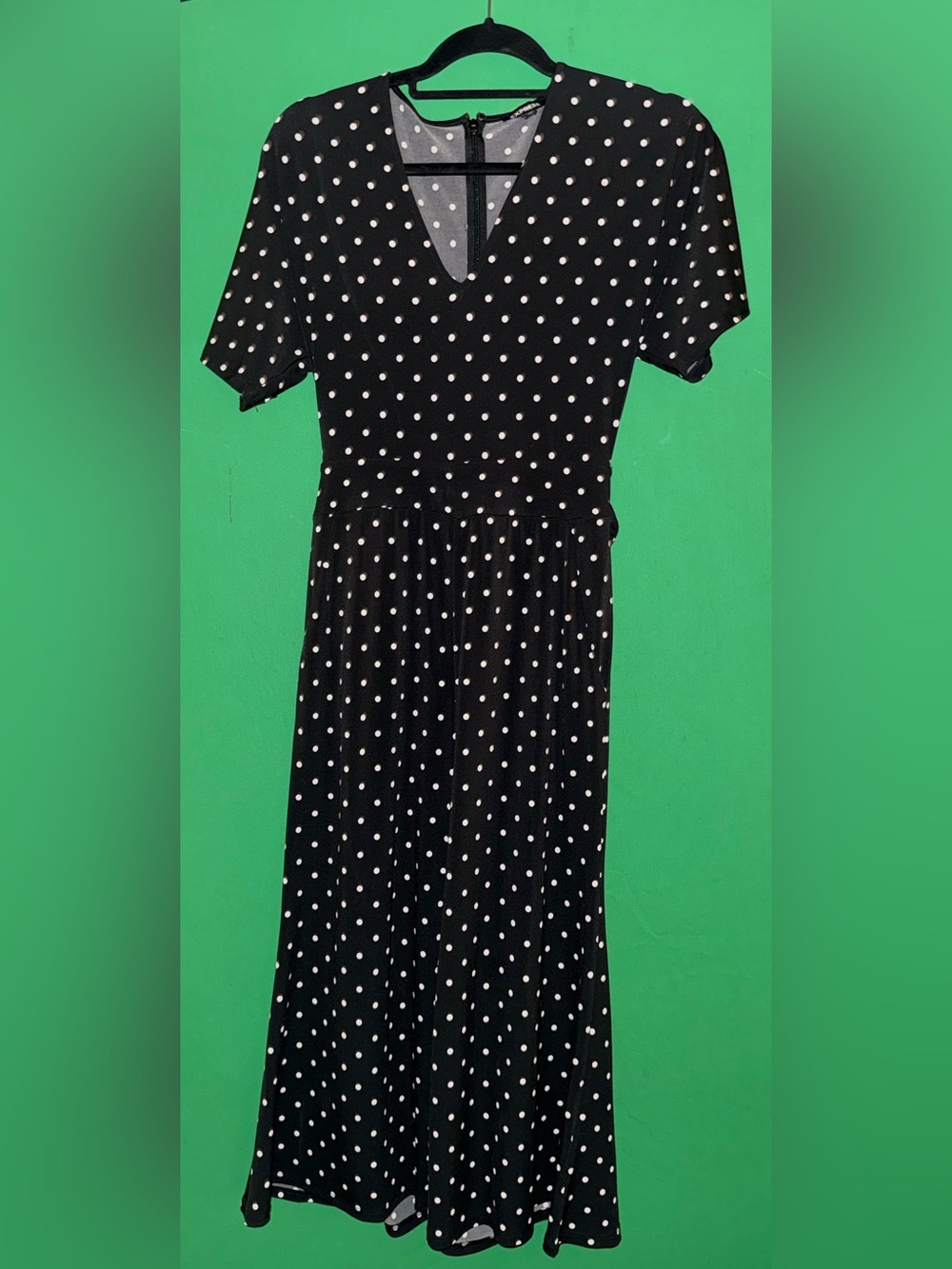 Express Black & White Polka Dot Wide-Leg V-Neck Jumpsuit - XXS